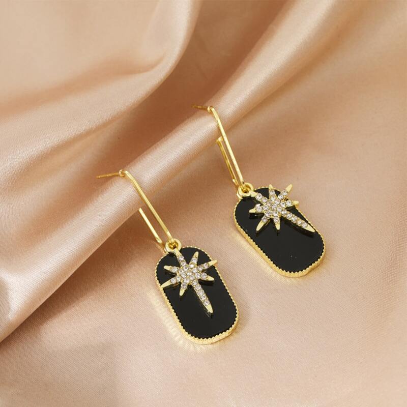 

1pair Rhinestone Square Drop Earrings, Black
