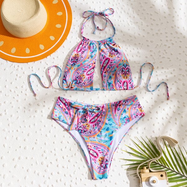 

Floral & Paisley Print Bikini Swimsuit, Multicolor