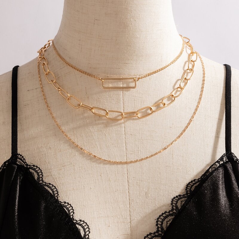 

1pc Layered Chain Necklace, Gold