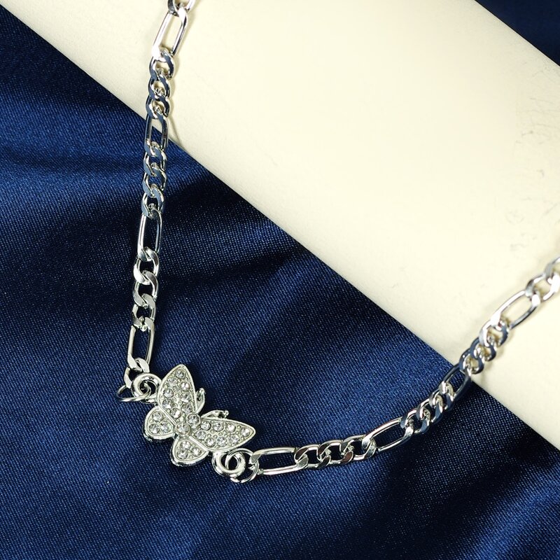 

1pc Rhinestone Butterfly Chain Necklace, Silver