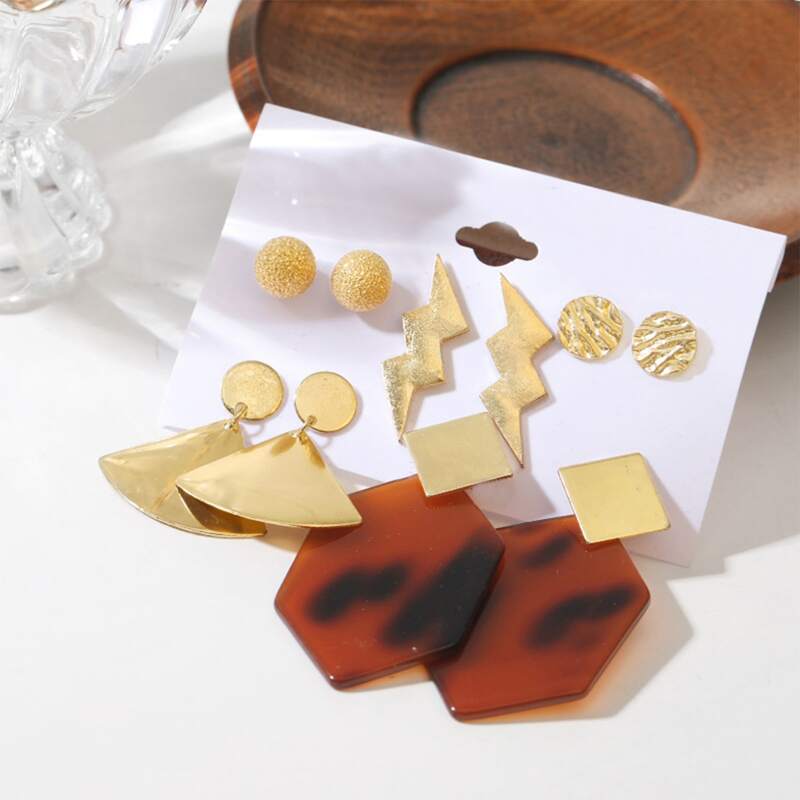 

5pairs Geometric Earrings, Gold