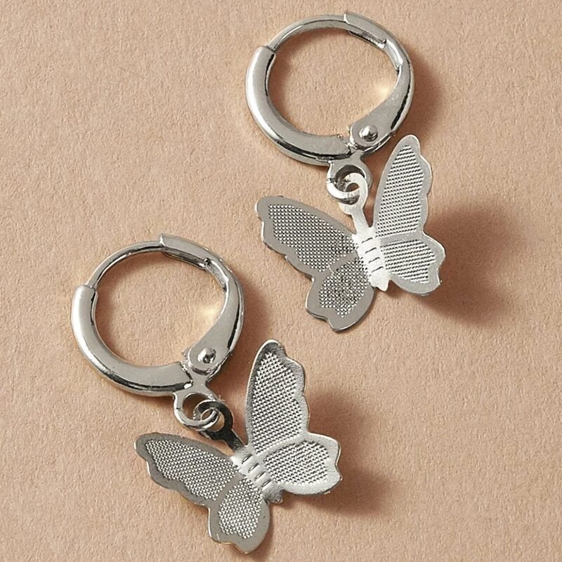

1pair Butterfly Charm Clip On Earrings, Silver