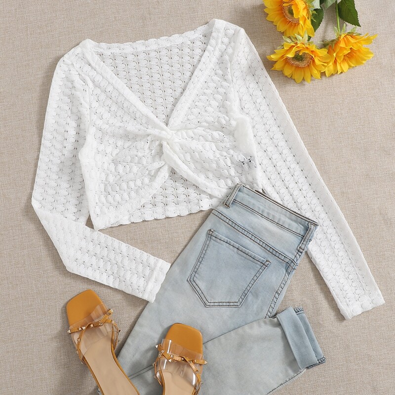 

Solid Twist Front Tee, White