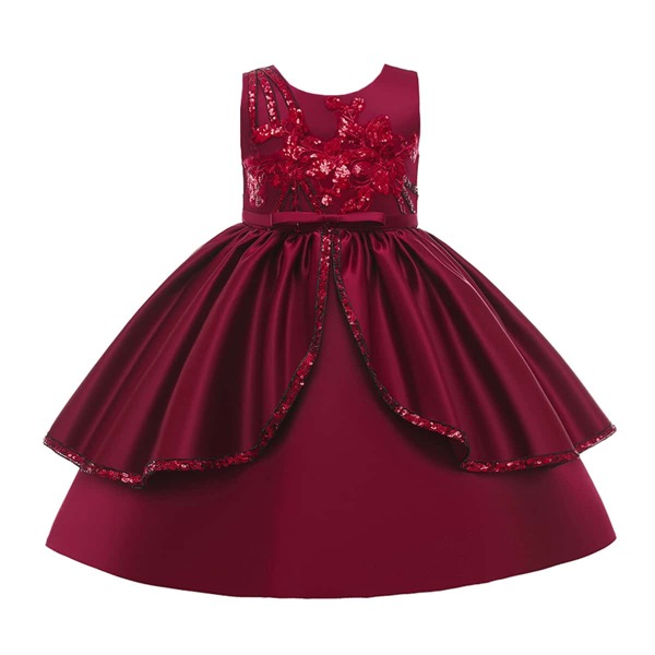

Girls Sequin Insert Tie Back Gown Dress, Burgundy