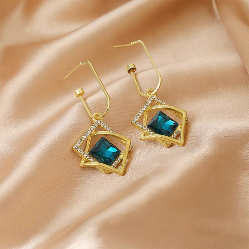 

1pair Geometric Gemstone Drop Earrings, Multicolor