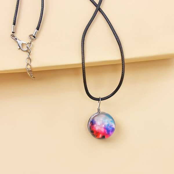 

Galaxy Print Round Charm Necklace, Multicolor