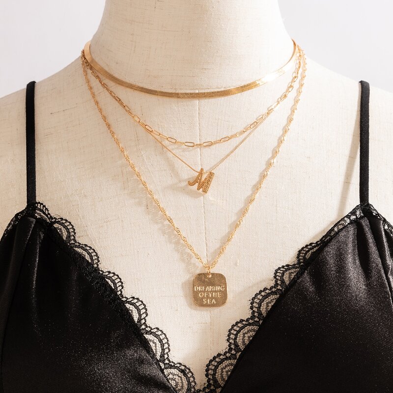 

1pc Layered Chain Necklace, Gold