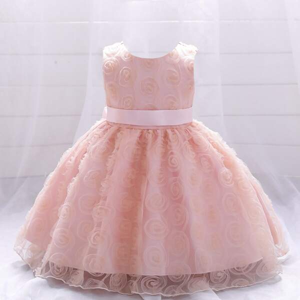 

Toddler Girls Floral Mesh Overlay Gown Dress, Pink
