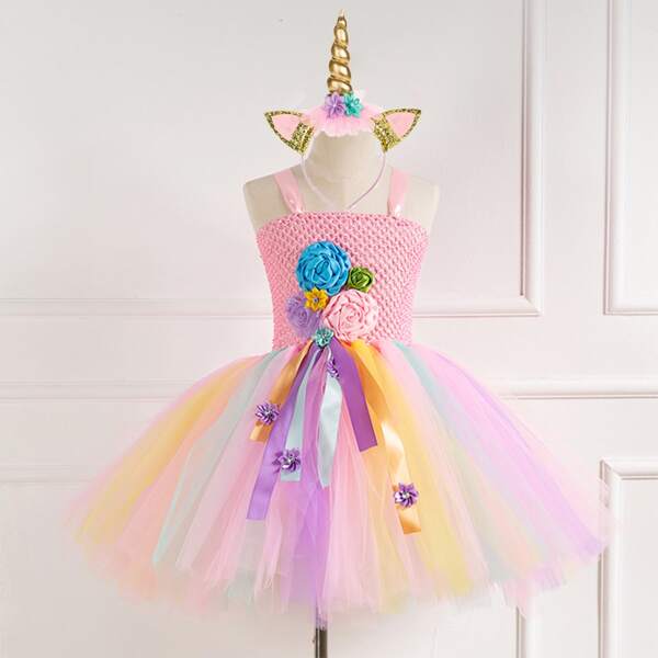 

Toddler Girls Appliques Gown Dress With Head Hoop, Multicolor