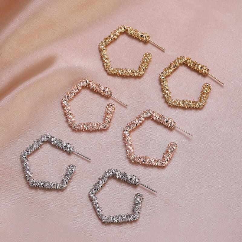 

3pairs Geometric Hoop Earrings, Multicolor