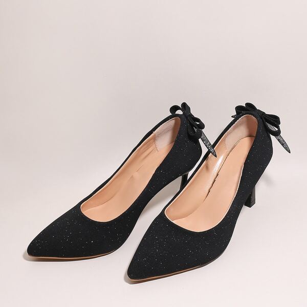 

Glitter Bow Back Point Toe Pumps, Black