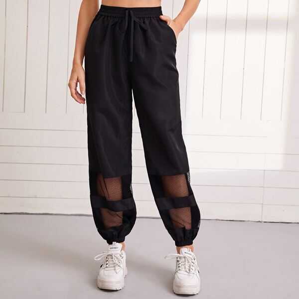 

Fishnet Mesh Insert Pants, Black