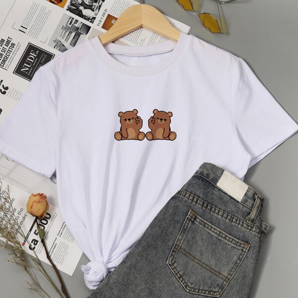 

Plus Cartoon Bear Graphic Tee, White
