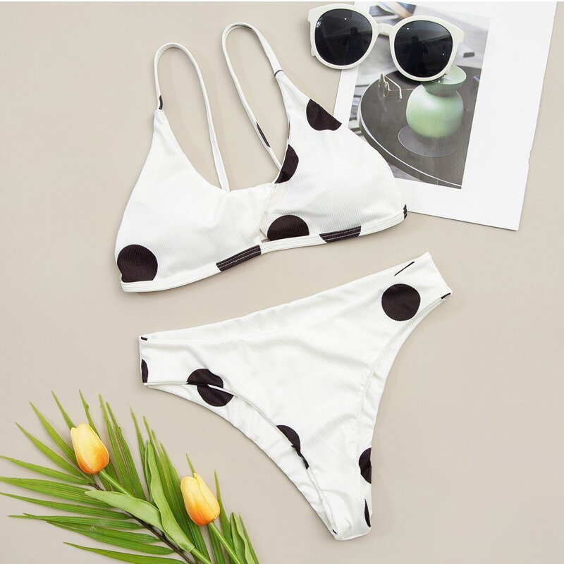 

Polka Dot Cami Bikini Swimsuit, White