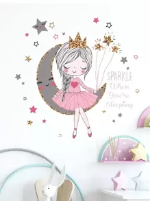 卡通女孩印花儿童墙贴，可爱 PVC 墙贴艺术儿童卧室装饰贴纸，贴纸，墙贴，乙烯基家居装饰贴纸，春季装饰品让您的家焕然一新，节日装饰贴纸礼物生日毕业