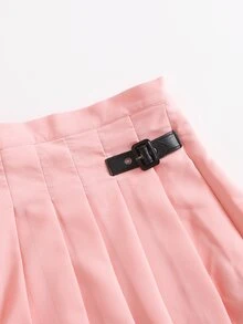 SHEIN 女孩搭扣細節百褶半身裙 - 珊瑚粉 - 查看 3