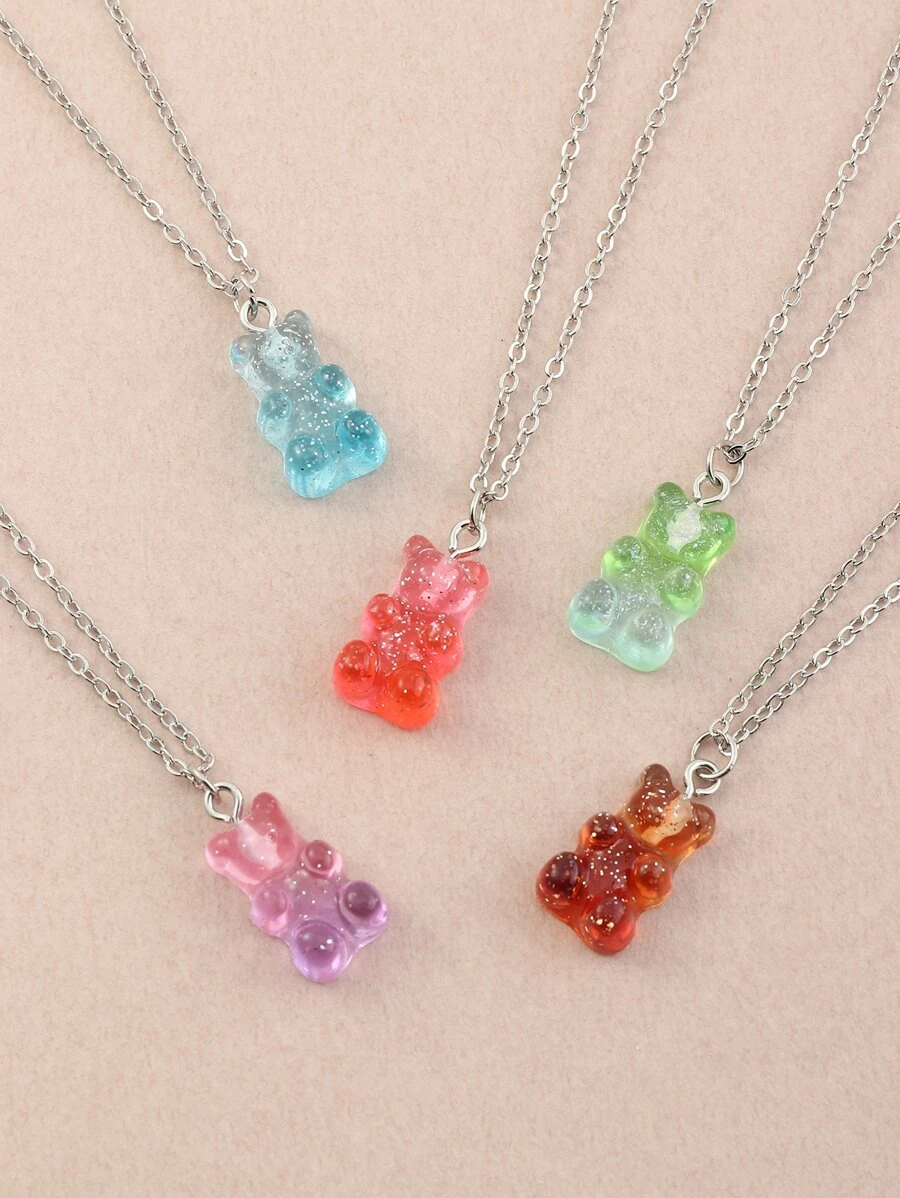 5pcs/Set Girls Colorful Candy Bear Necklace Set, Suitable For Daily Decoration - Multicolor - View 1