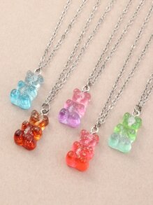 5pcs/Set Girls Colorful Candy Bear Necklace Set, Suitable For Daily Decoration - Multicolor - View 2
