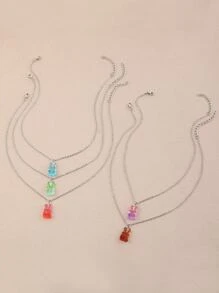 5pcs/Set Girls Colorful Candy Bear Necklace Set, Suitable For Daily Decoration - Multicolor - View 3