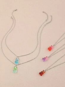 5pcs/Set Girls Colorful Candy Bear Necklace Set, Suitable For Daily Decoration - Multicolor - View 4