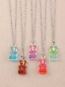 5pcs/Set Girls Colorful Candy Bear Necklace Set, Suitable For Daily Decoration - Multicolor - View 5