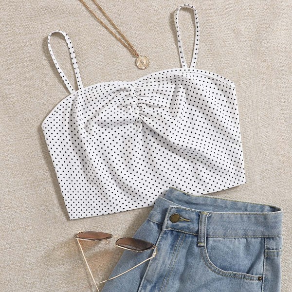 

Polka Dot Ruched Detail Cami Top, White