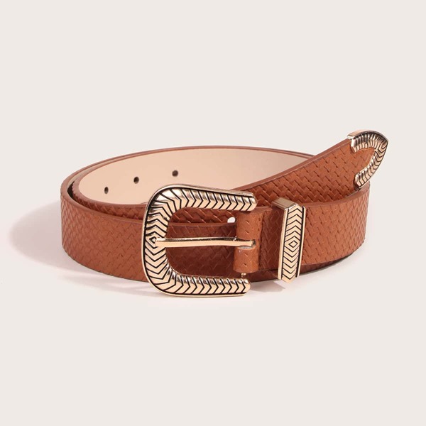 

Engraved Buckle Belt, Brown