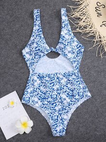 Bañador una pieza con nudo con abertura con estampado floral - Multicolor - Ver 5