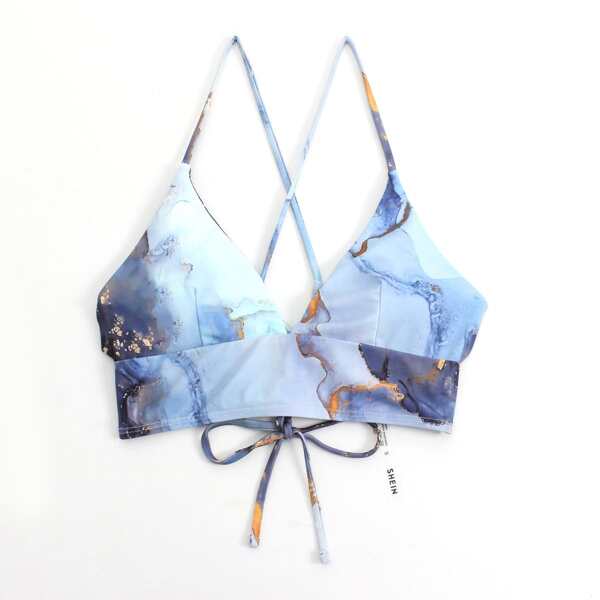 

Random Marble V Neck Bikini Top, Multicolor