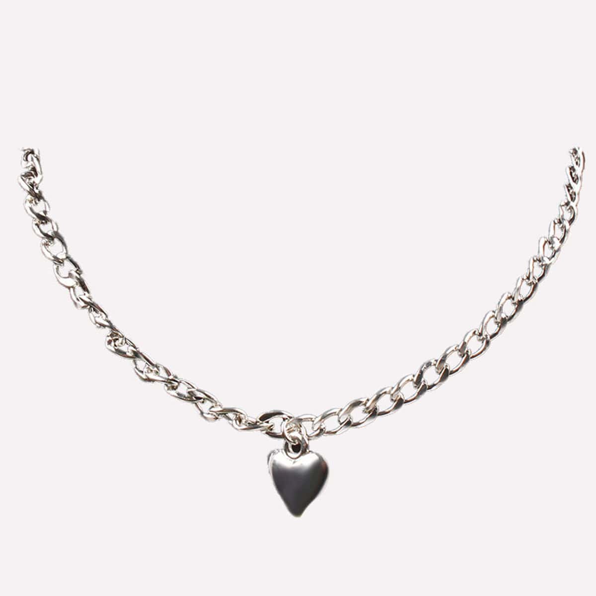 

1pc Heart Charm Chain Necklace, Silver