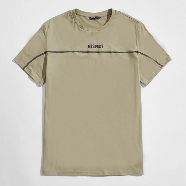 

Men Letter Graphic Contrast Stitch Tee, Army green