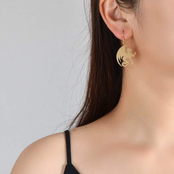 

Western Dragon Charm Drop Earrings, Gold