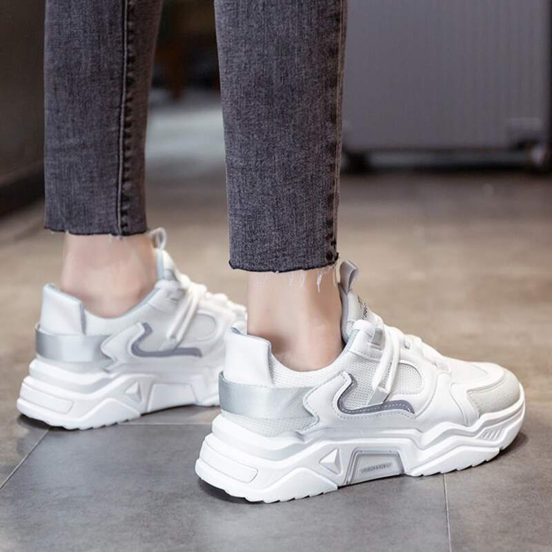 

Lace-up Mesh Chunky Sneakers, White