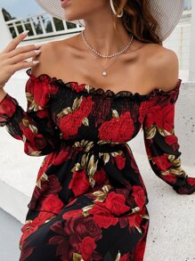 Mulvari 花卉露肩打褶多層連衣裙 - 彩色 - 查看 5