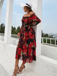 Mulvari 花卉露肩打褶多層連衣裙 - 彩色 - 查看 6