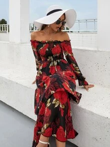 Mulvari 花卉露肩打褶多層連衣裙 - 彩色 - 查看 8