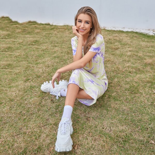 

Tie Dye Pocket Front Lounge Dress, Multicolor
