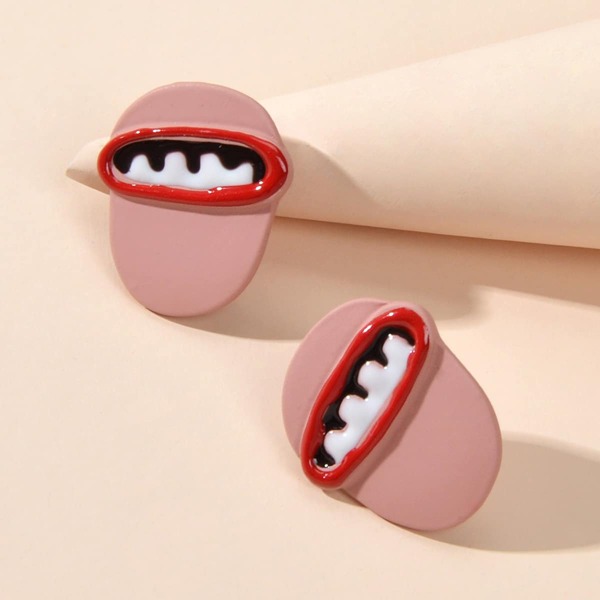 

Mouth Design Stud Earrings, Pink