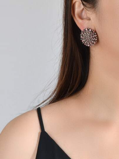 水鑽裝飾圓形耳釘