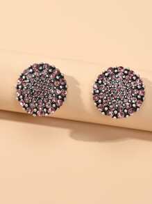 水鑽裝飾圓形耳釘