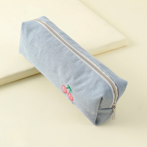 

Cherry Embroidery Pencil Case, Blue