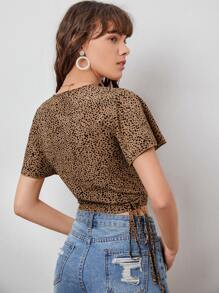 SHEIN VCAY 飛袖繫帶下擺圍裹上衣 - 彩色 - 查看 2