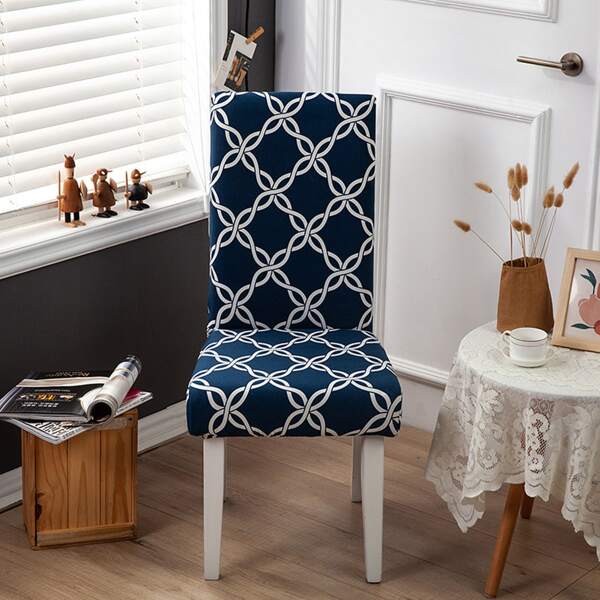 

Graphic Print Stretchy Chair Cover, Navy blue