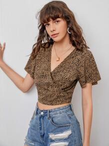 SHEIN VCAY 飛袖繫帶下擺圍裹上衣 - 彩色 - 查看 4