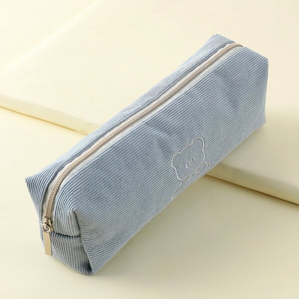 

Bear Embroidery Pencil Case, Baby blue
