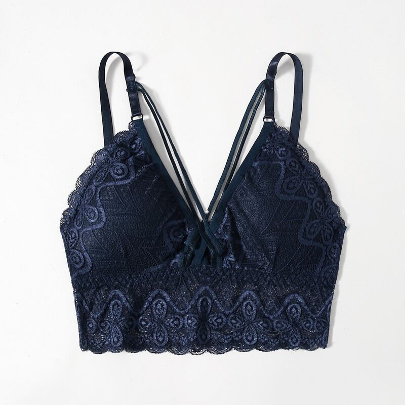 

Floral Lace Longline Bralette, Navy blue