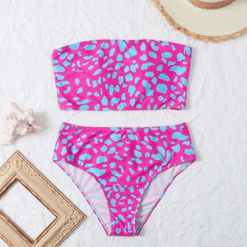 

Allover Graphic Bandeau Bikini Swimsuit, Multicolor