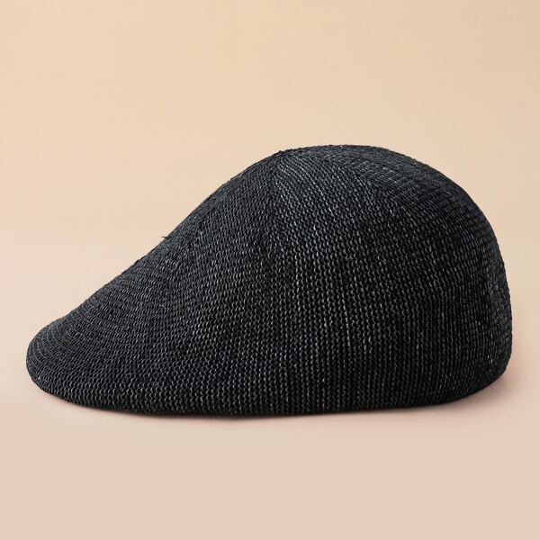 

Solid Straw Beret, Black