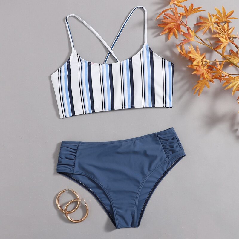 

Stripe Lace-up Bikini Swimsuit, Multicolor