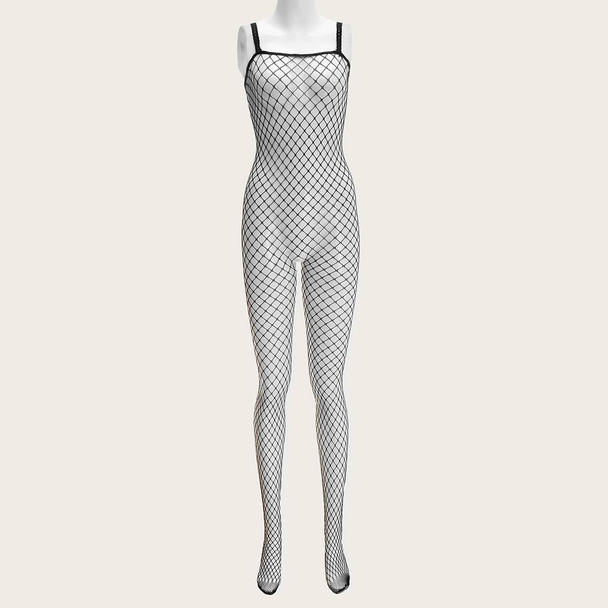

Cut-out Fishnet Teddy Bodysuit, Black